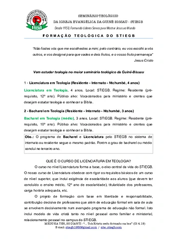 Edital  Bacharel ku Lisensiatura na Teologia